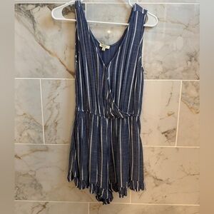 Navy & White Striped Romper